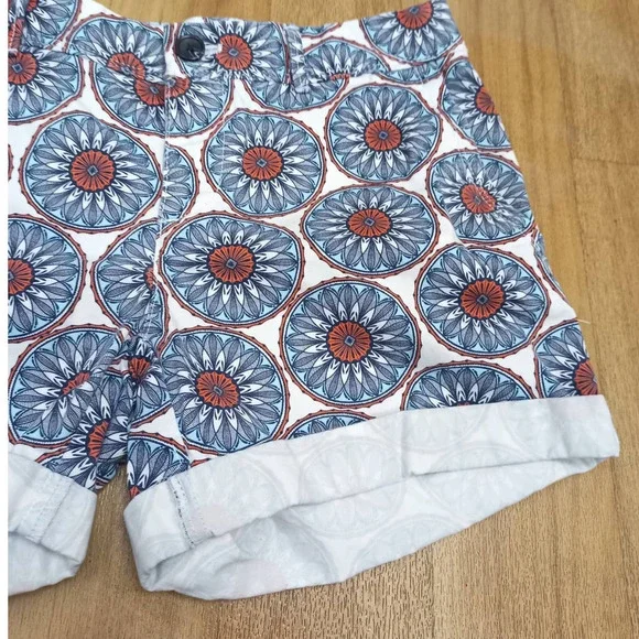 Banana Republic Women Sz 0 White Blue Coral Shorts Boho Mandala Cuff Denim - Picture 3 of 5